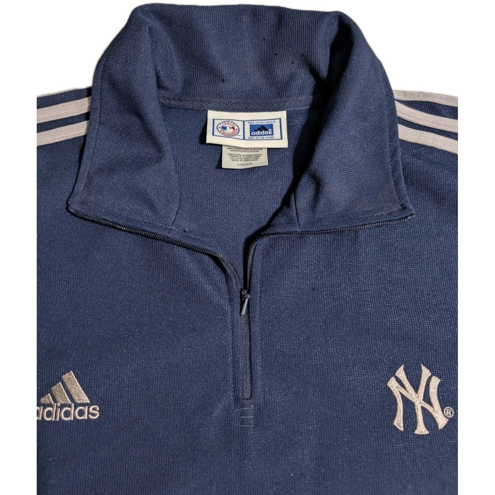 Adidas New York Yankees Quarter Zip Polo Shirt Men’s L Blue MLB Silver Stripes - Picture 4 of 8